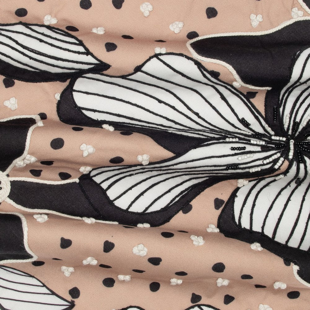20" Beige And Black Floral Throw Pillow Cover