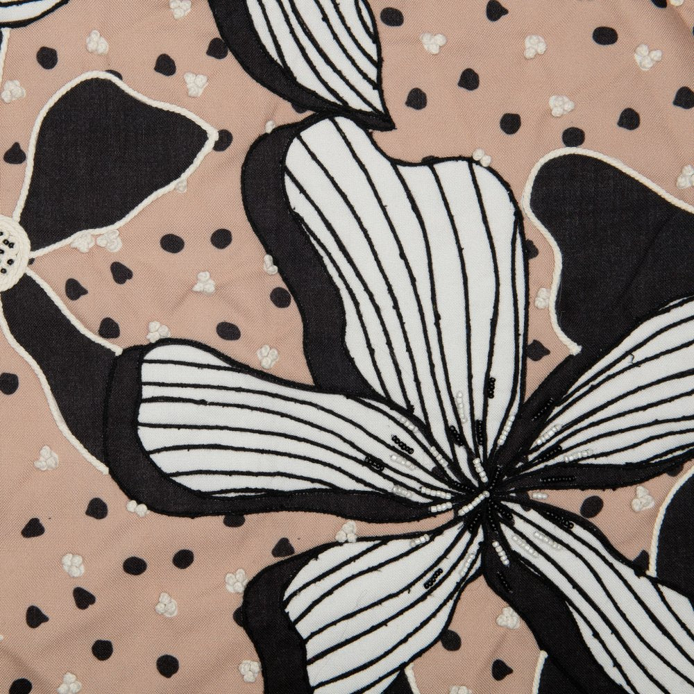 20" Beige And Black Floral Throw Pillow Cover