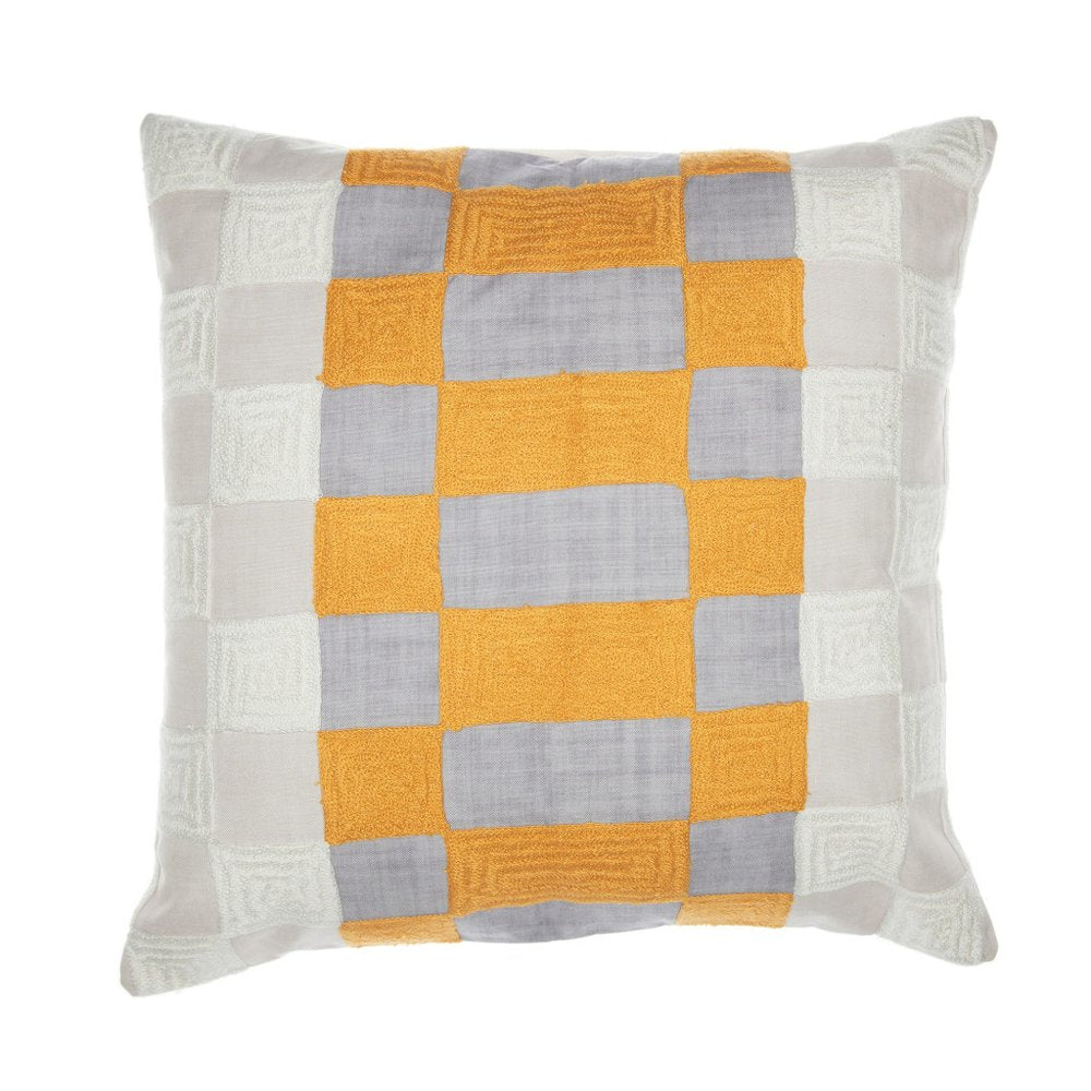 20" Gray And Orange Check Throw Pillow Cover