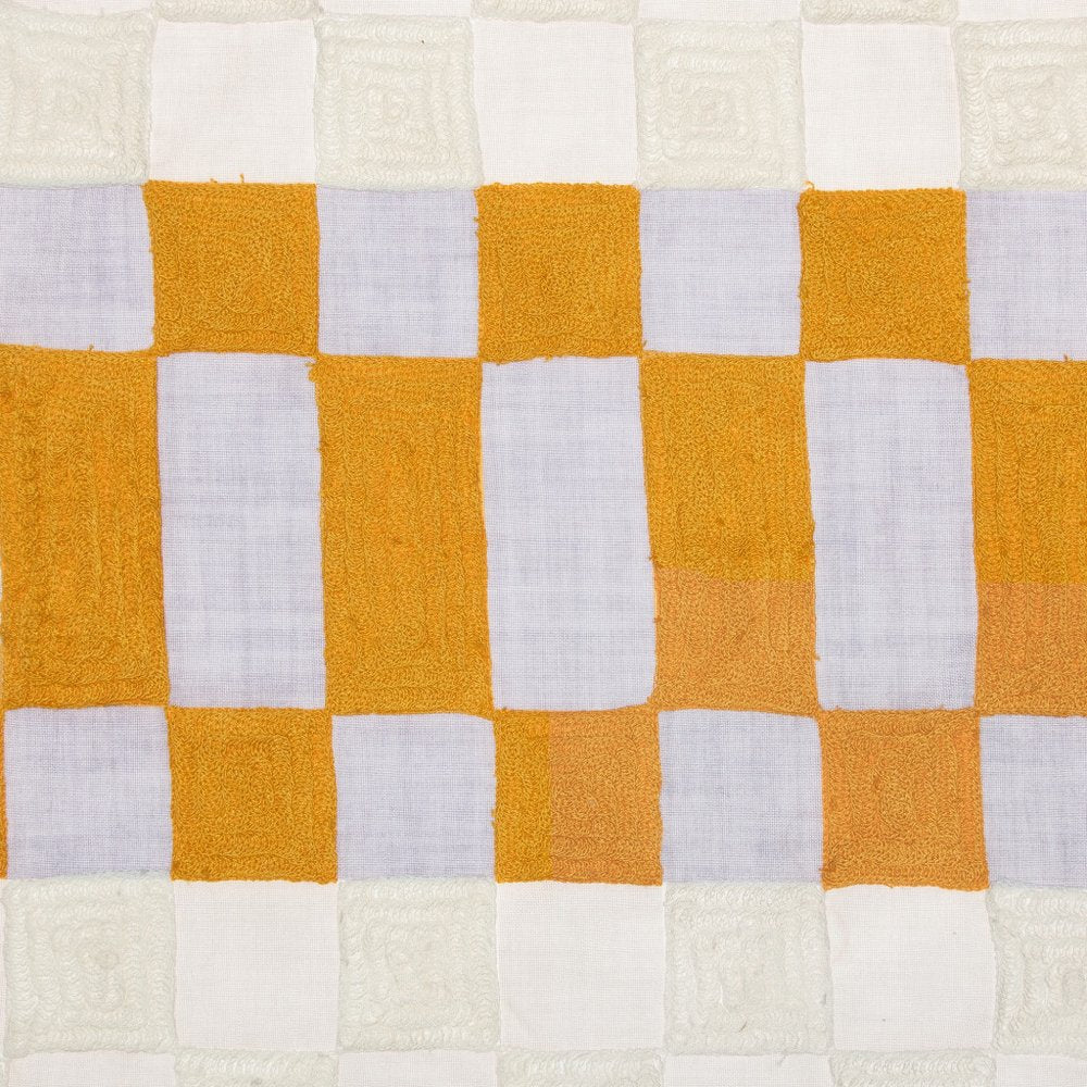 20" Gray Yellow And White Check Throw Pillow Cover