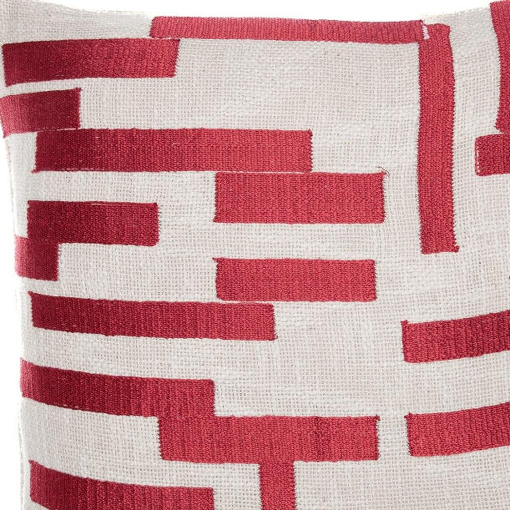 20" Red And Ivory Geometric Cotton Blend Throw Pillow Cover