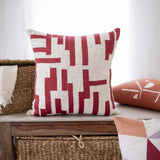 24" Red And Ivory Geometric Cotton Blend Throw Pillow Cover