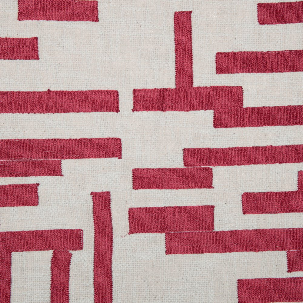 24" Red And Ivory Geometric Cotton Blend Throw Pillow Cover