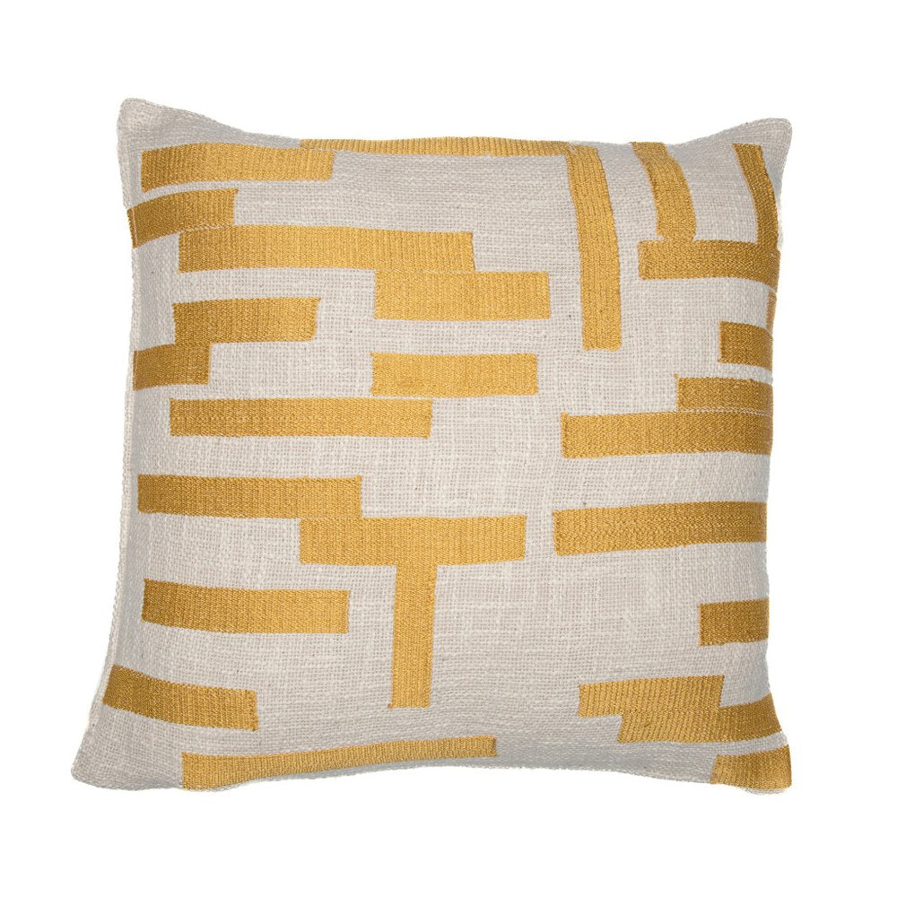 20" Yellow And Ivory Geometric Cotton Blend Throw Pillow Cover
