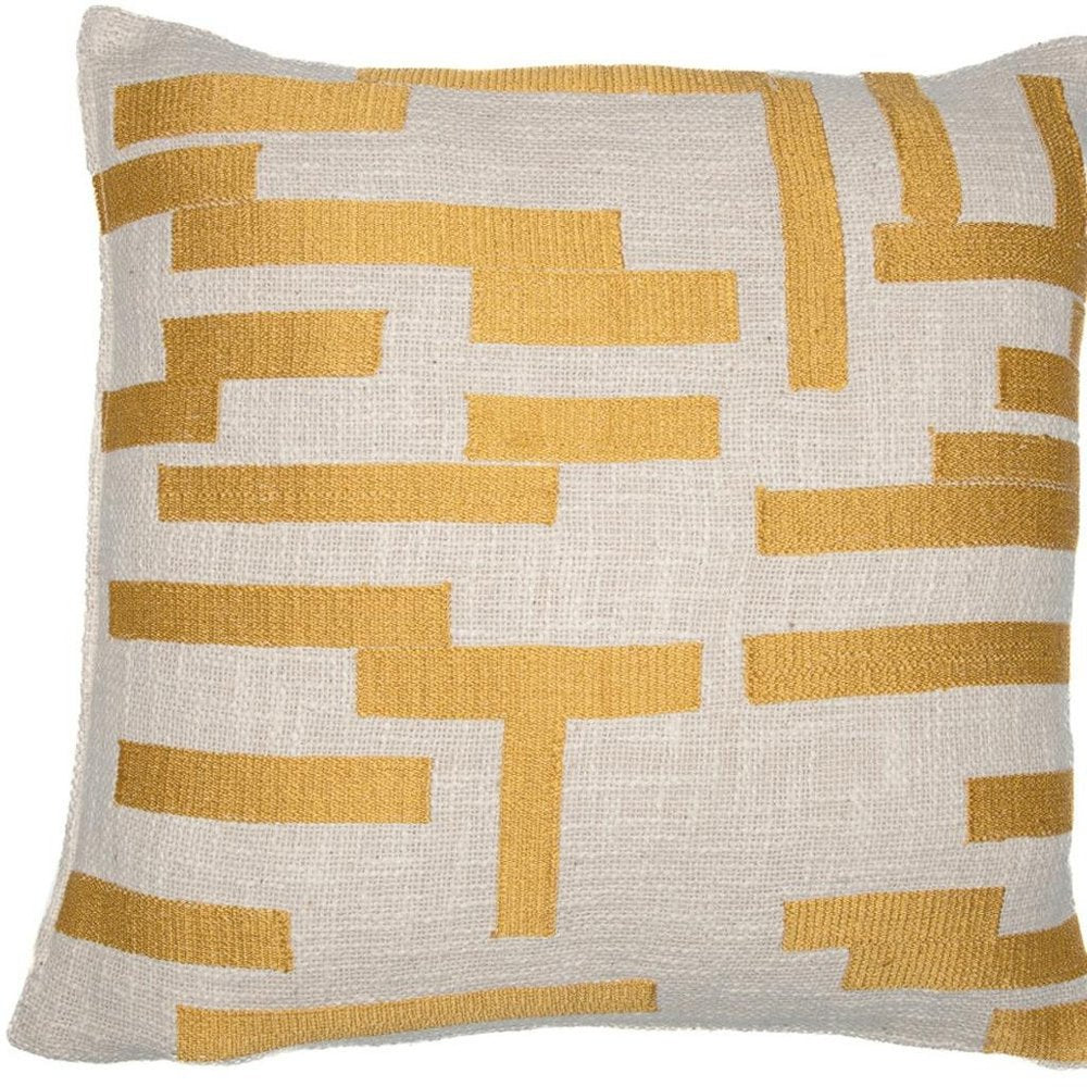 20" Yellow And Ivory Geometric Cotton Blend Throw Pillow Cover