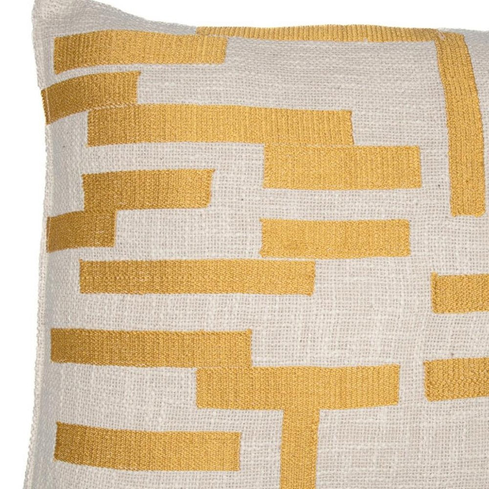24" Yellow And Ivory Geometric Cotton Blend Throw Pillow Cover