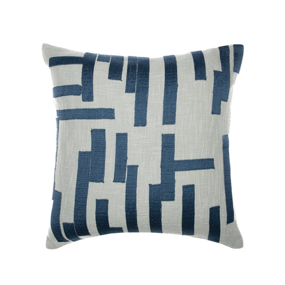 24" Blue And Ivory Geometric Cotton Blend Throw Pillow Cover