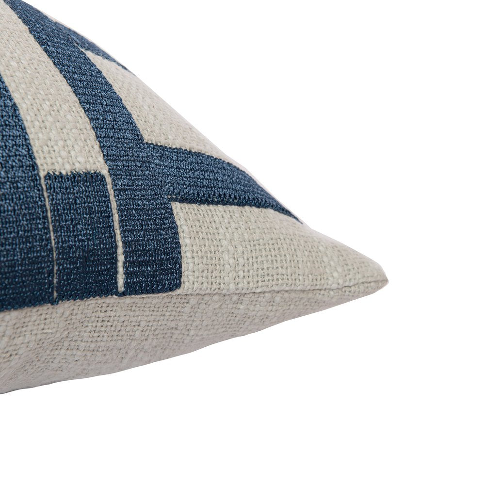 24" Blue And Ivory Geometric Cotton Blend Throw Pillow Cover