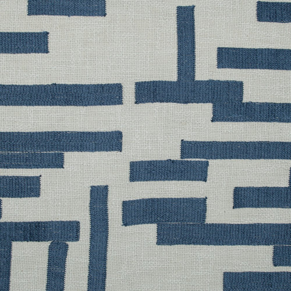 24" Blue And Ivory Geometric Cotton Blend Throw Pillow Cover