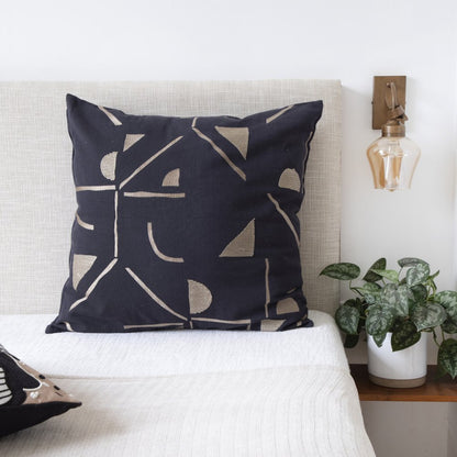 20" Black And Beige Geometric Cotton Blend Throw Pillow Cover