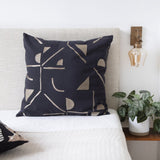 20" Black And Beige Geometric Cotton Blend Throw Pillow Cover