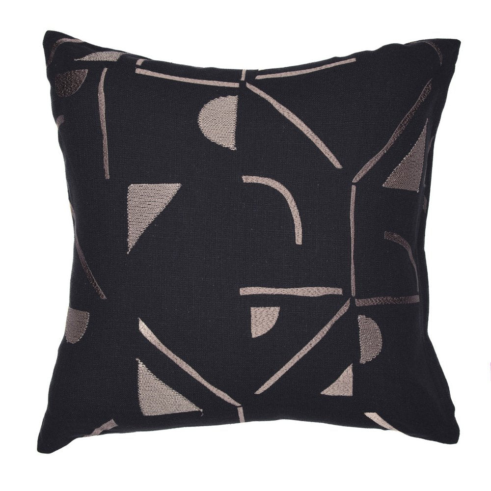 20" Black And Beige Geometric Cotton Blend Throw Pillow Cover
