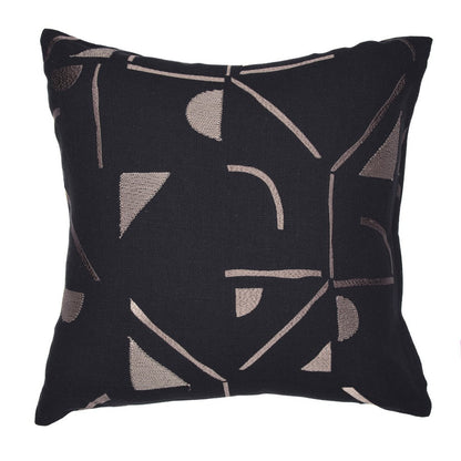 20" Black And Beige Geometric Cotton Blend Throw Pillow Cover