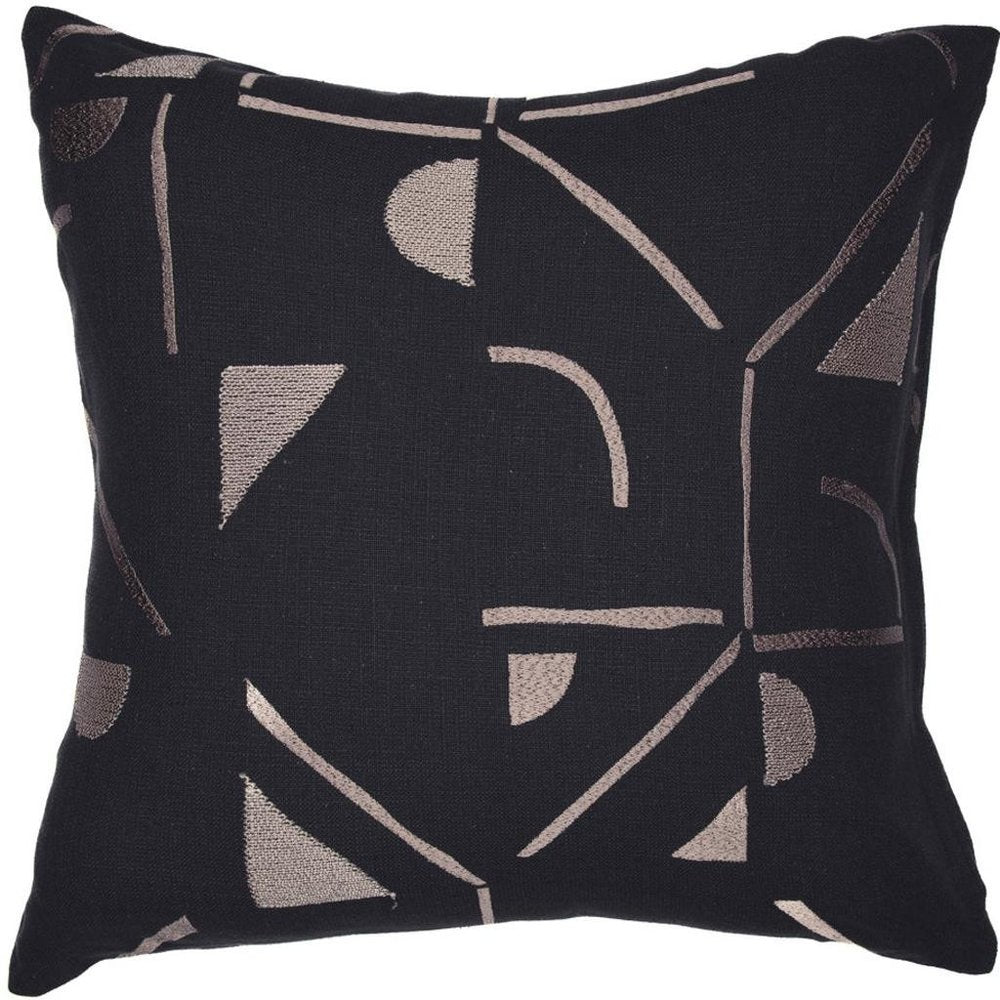 20" Black And Beige Geometric Cotton Blend Throw Pillow Cover