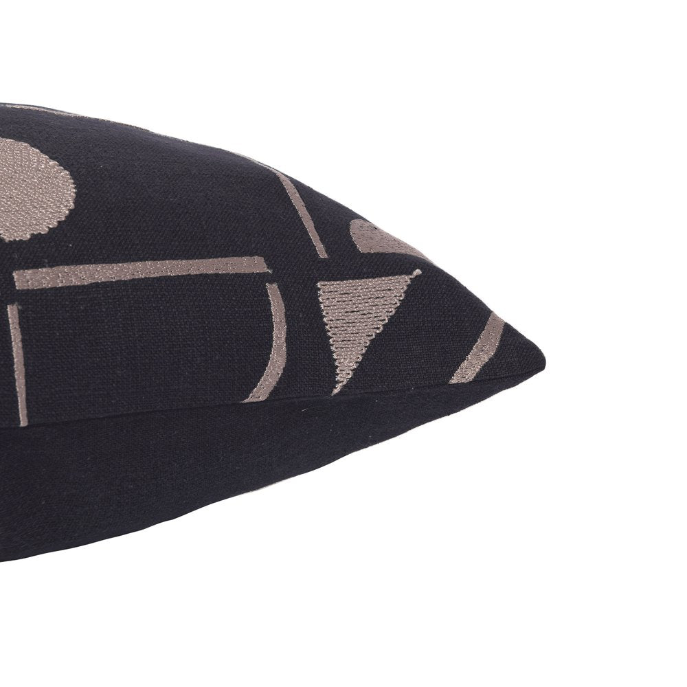 24" Black And Beige Geometric Cotton Blend Throw Pillow Cover