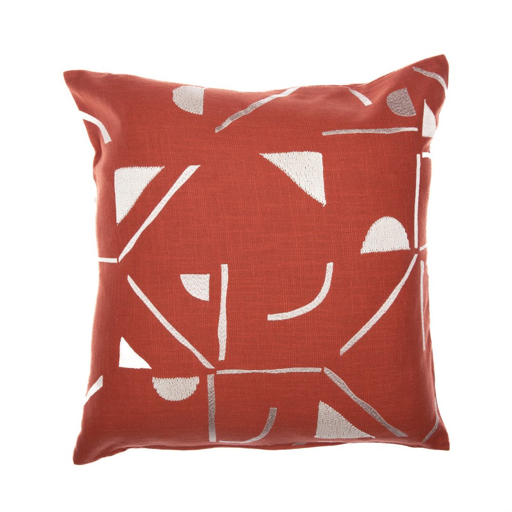 20" Orange And Ivory Geometric Cotton Blend Throw Pillow Cover