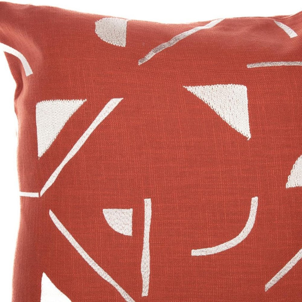 20" Orange And Ivory Geometric Cotton Blend Throw Pillow Cover