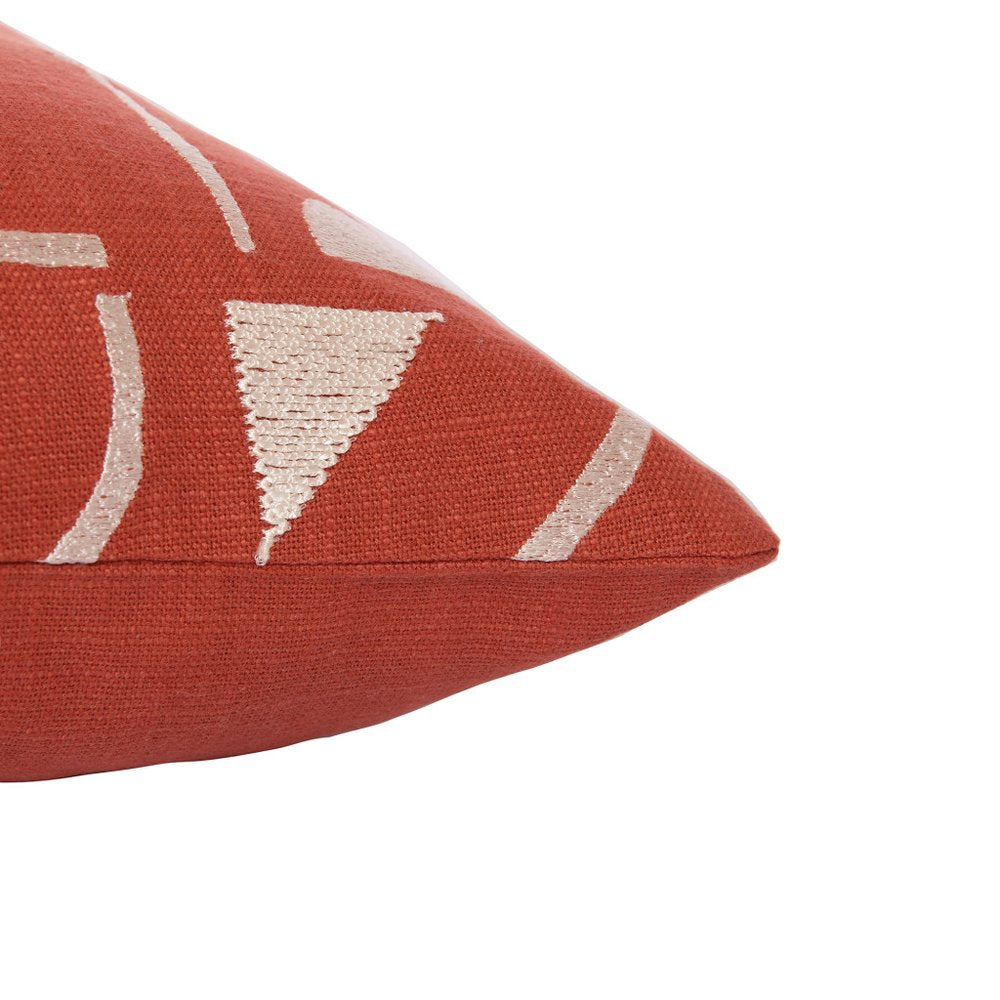 20" Orange And Ivory Geometric Cotton Blend Throw Pillow Cover