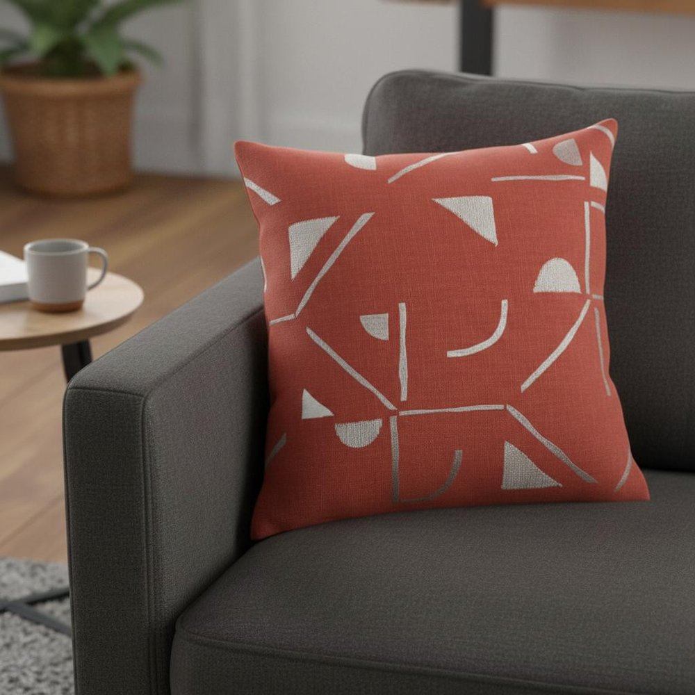 24" Orange And Ivory Geometric Cotton Blend Throw Pillow Cover