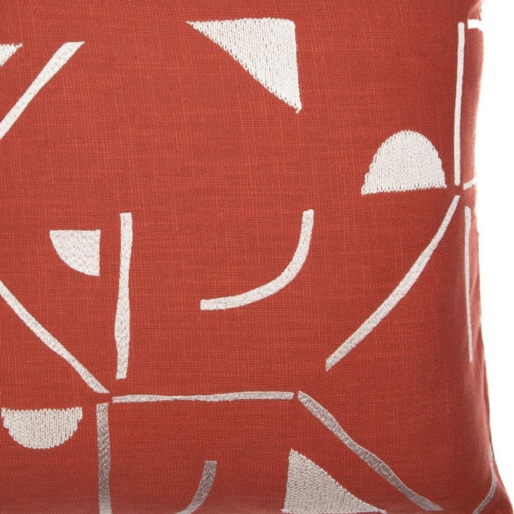 24" Orange And Ivory Geometric Cotton Blend Throw Pillow Cover