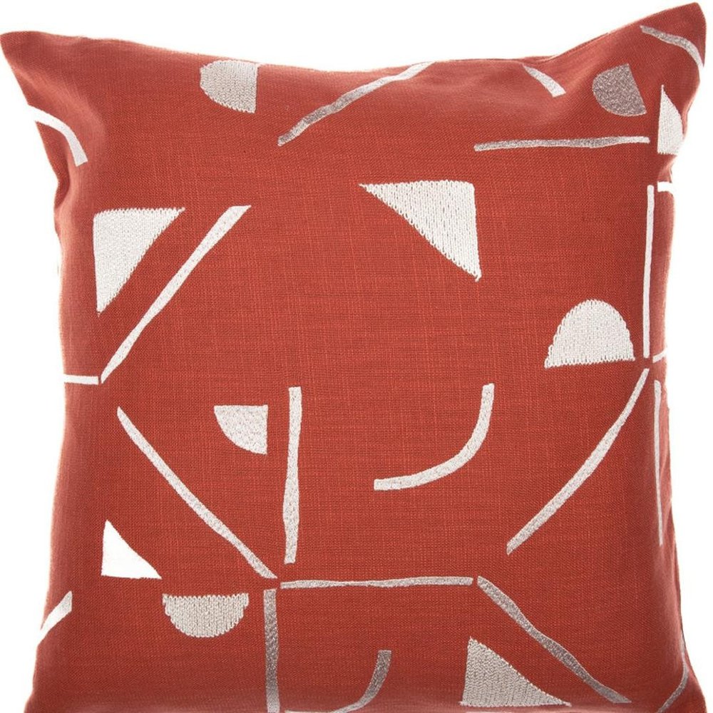 24" Orange And Ivory Geometric Cotton Blend Throw Pillow Cover