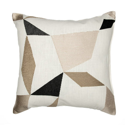 20" Ivory And Taupe Geometric Cotton Blend Throw Pillow Cover