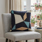 20" Denim Blue And Beige Geometric Cotton Blend Throw Pillow Cover