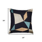24" Denim Blue And Beige Geometric Cotton Blend Throw Pillow Cover