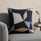24" Denim Blue And Beige Geometric Cotton Blend Throw Pillow Cover