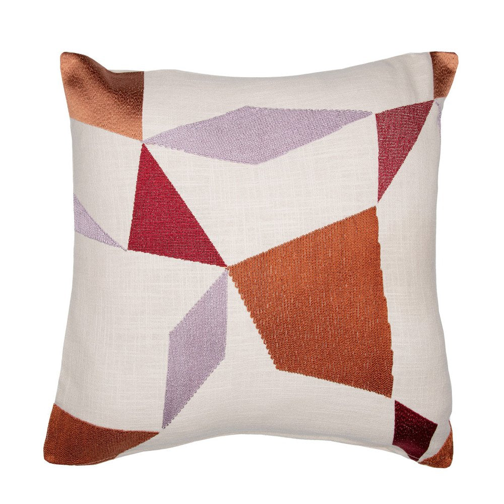 24" Ivory Brown And Red Geometric Cotton Blend Throw Pillow Cover