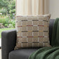 20" Beige And White Check Cotton Blend Throw Pillow Cover