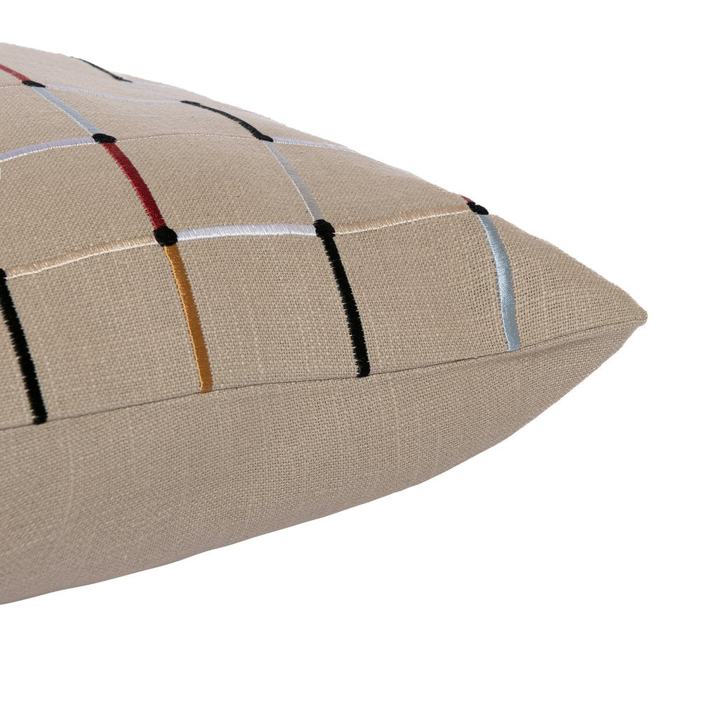 20" Beige And Ivory Check Cotton Blend Throw Pillow Cover