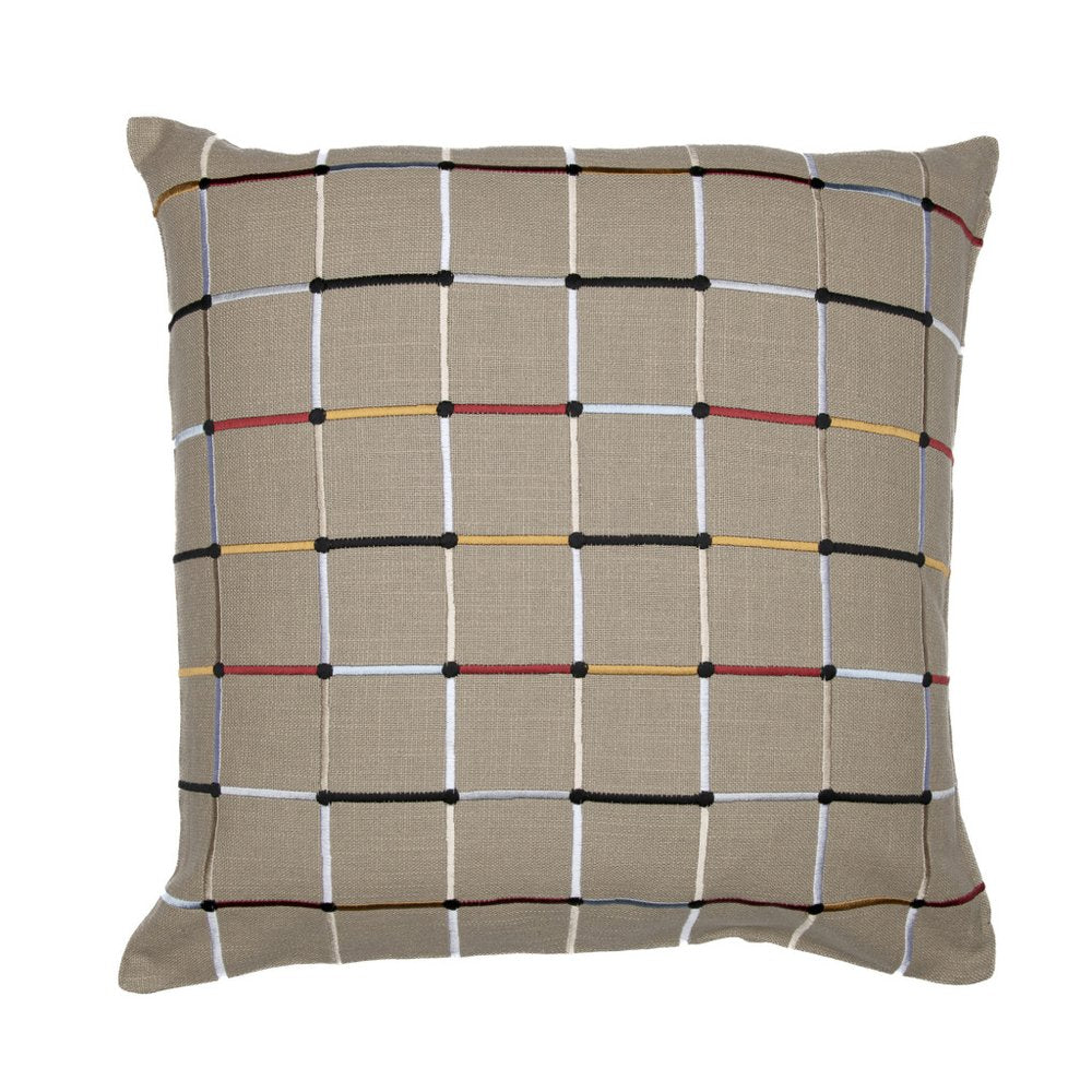 24" Beige And White Check Cotton Blend Throw Pillow Cover