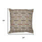 24" Tan And Ivory Check Cotton Blend Throw Pillow Cover