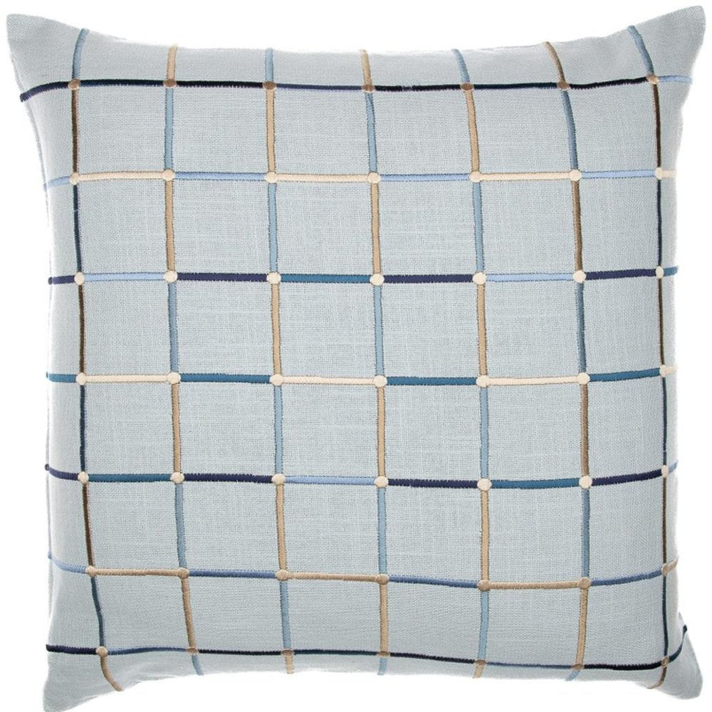 20" Blue Tan And White Check Cotton Blend Throw Pillow Cover