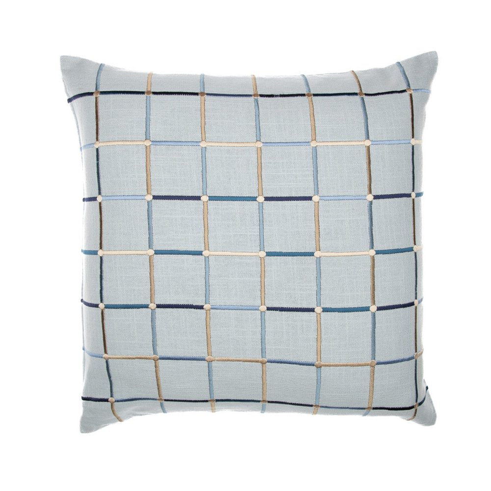 20" Light Blue And Ivory Check Cotton Blend Throw Pillow Cover