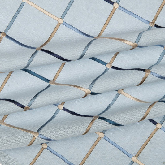 20" Light Blue And Ivory Check Cotton Blend Throw Pillow Cover