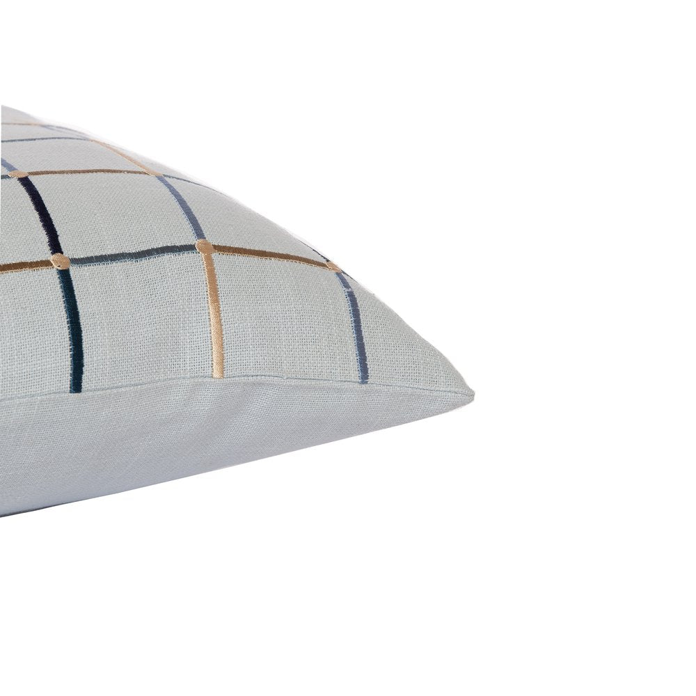 20" Blue Tan And White Check Cotton Blend Throw Pillow Cover
