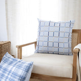 24" Light Blue And Ivory Check Cotton Blend Throw Pillow Cover