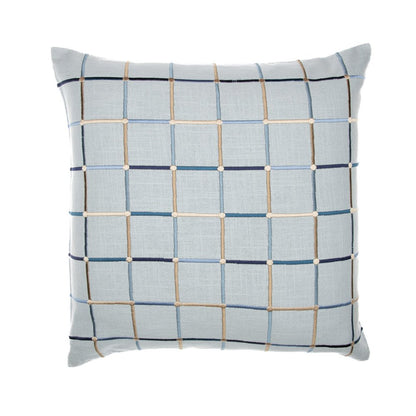 24" Light Blue And Ivory Check Cotton Blend Throw Pillow Cover