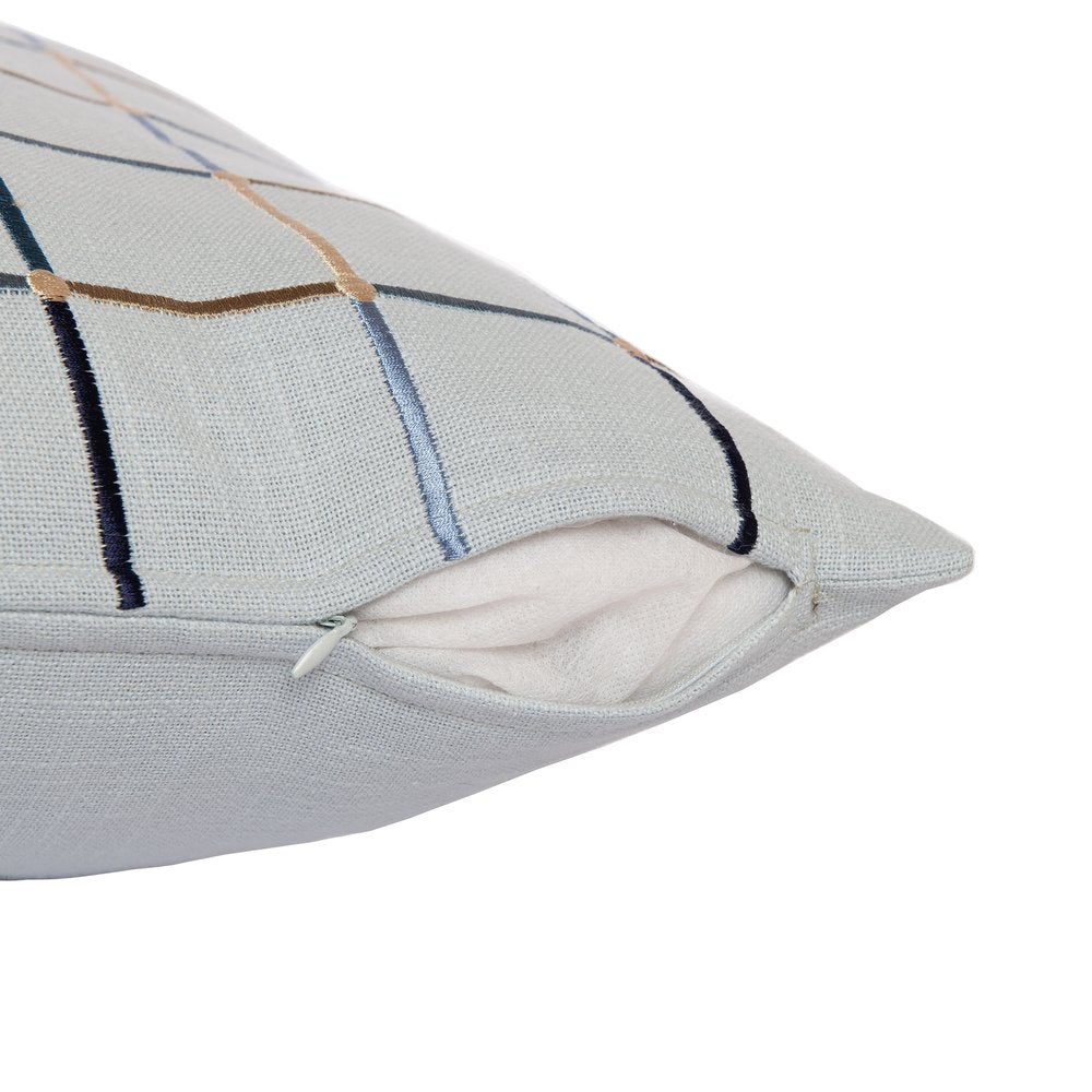 24" Light Blue And Ivory Check Cotton Blend Throw Pillow Cover