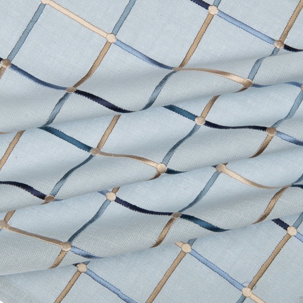 24" Light Blue And Ivory Check Cotton Blend Throw Pillow Cover