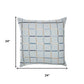 24" Light Blue And Ivory Check Cotton Blend Throw Pillow Cover
