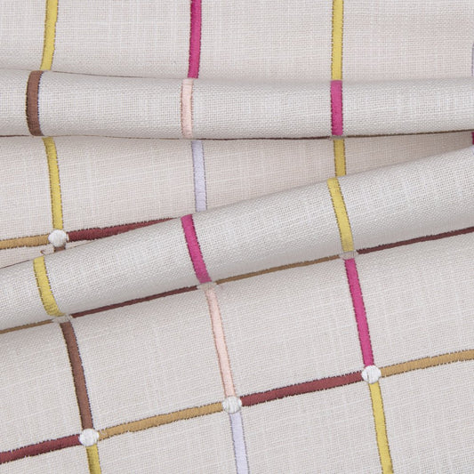 20" Cream Brown And Pink Check Cotton Blend Throw Pillow Cover