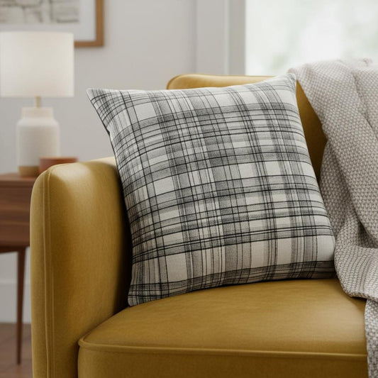 20" White And Black Check Cotton Blend Throw Pillow Cover