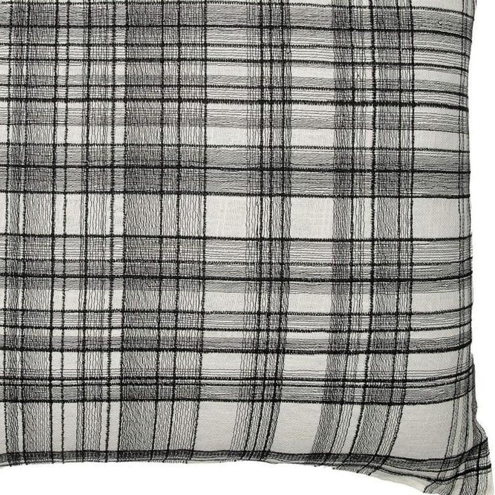 20" White And Black Check Cotton Blend Throw Pillow Cover