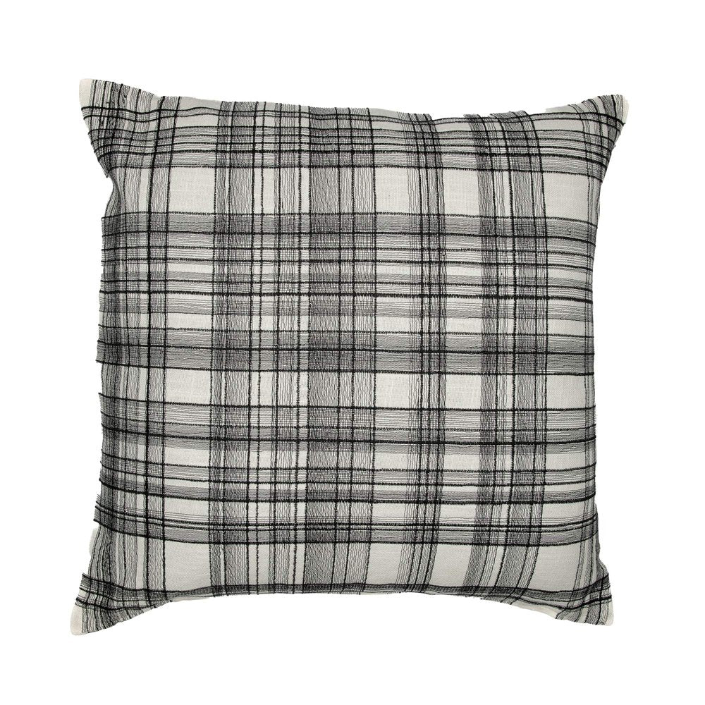 20" White And Black Check Cotton Blend Throw Pillow Cover