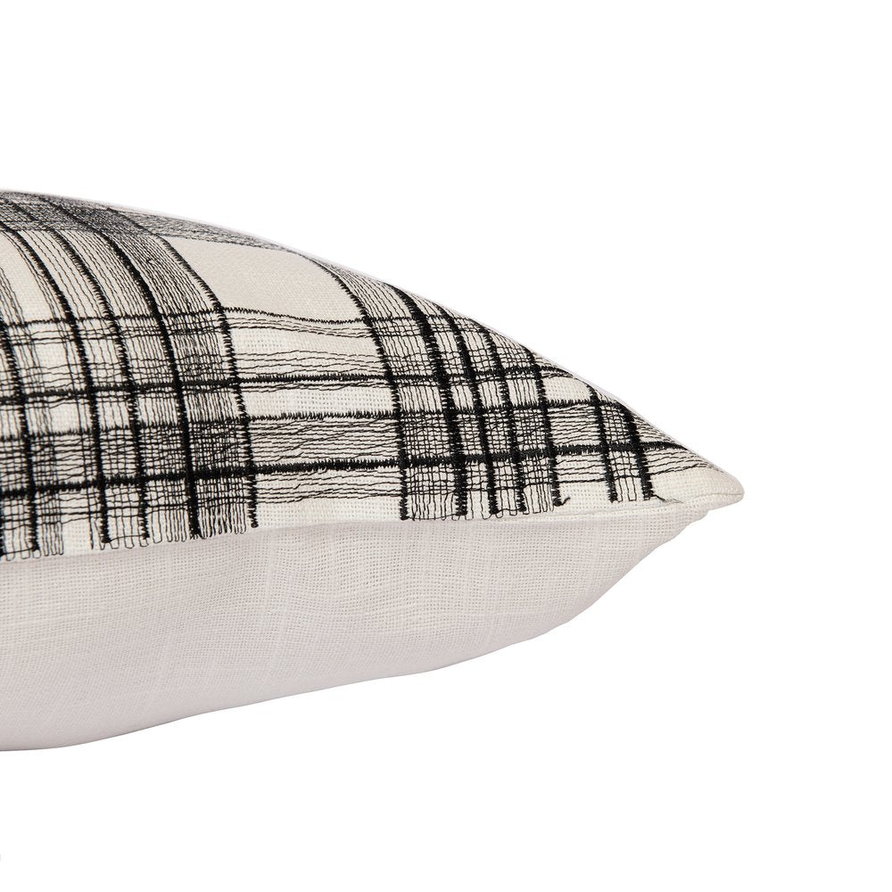 24" White And Black Check Cotton Blend Throw Pillow Cover