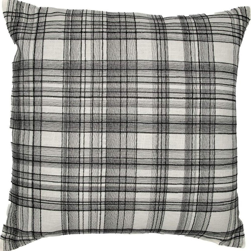 24" White And Black Check Cotton Blend Throw Pillow Cover