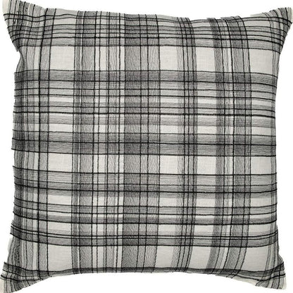 24" White And Black Check Cotton Blend Throw Pillow Cover